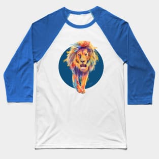 The King, Blue Edition, Colorful Lion Illustration Baseball T-Shirt